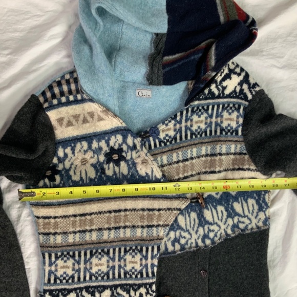 100% Wool Patchwork Boho Hooded Cardigan Coat Handmade Women’s size large - Picture 4 of 12